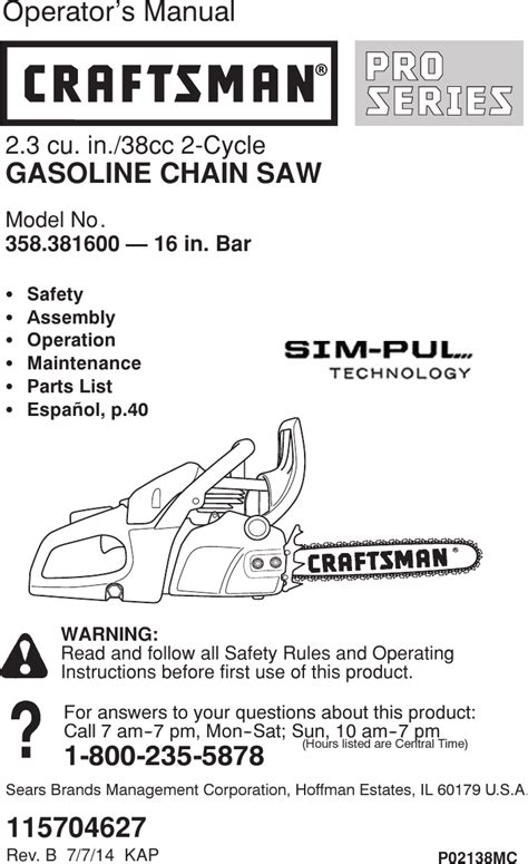 craftsman chainsaw owners manual